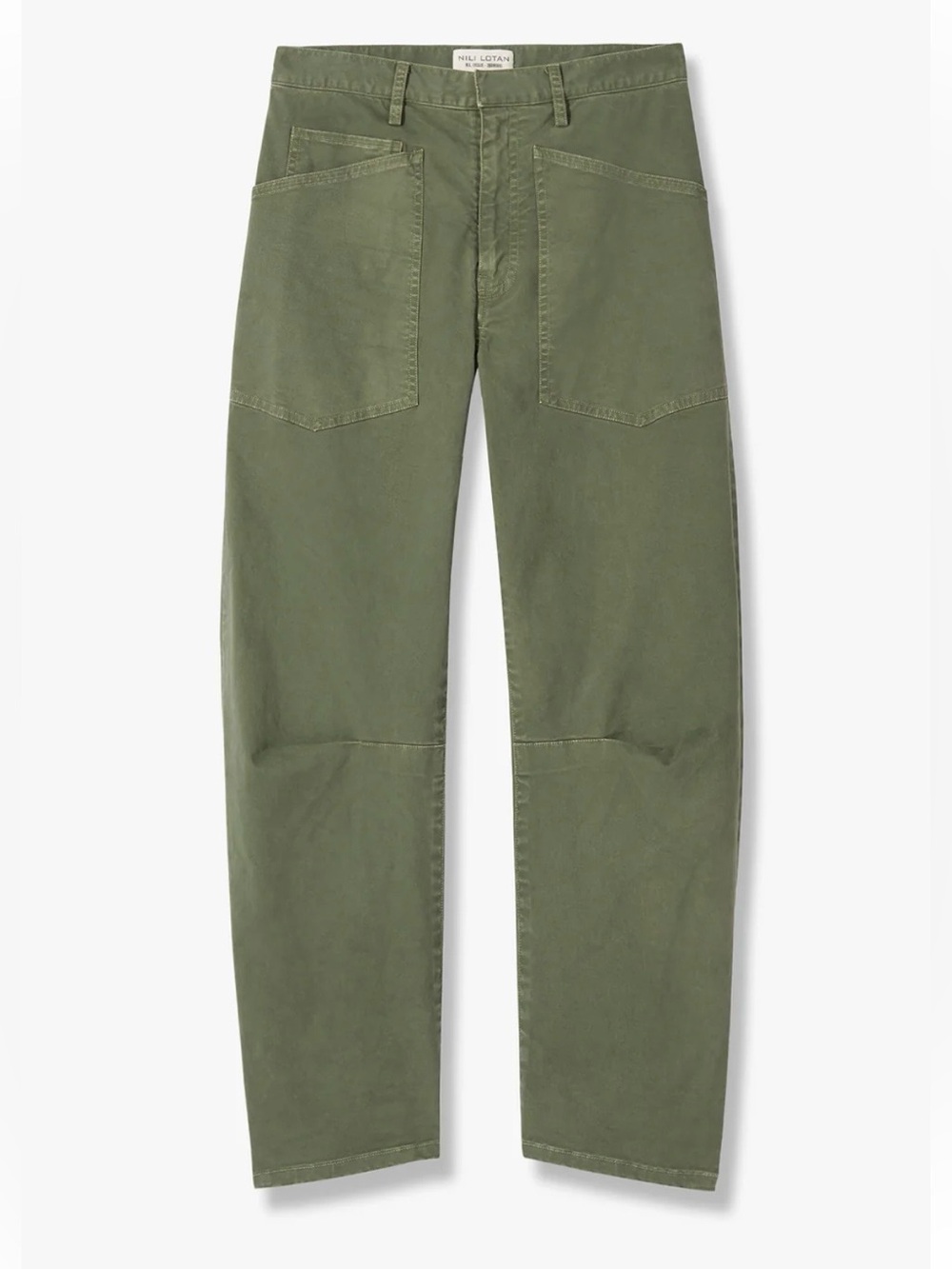 Nili Lotan Shon Cotton Twill Barrel Leg Pants Olive Green Size 2
